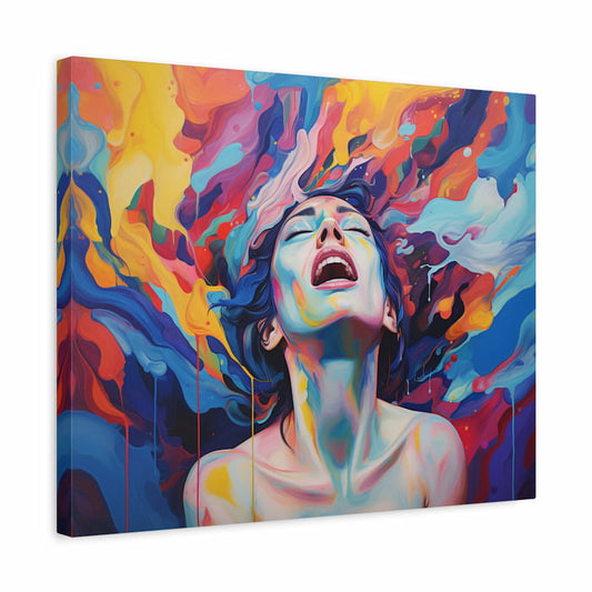 Abstract woman paint by numbers kit with colorful portrait design framed wall art from Paint On Numbers Canada shown in a frame