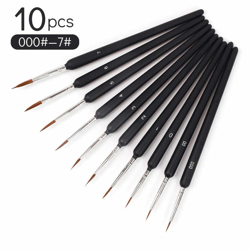 Set of 10 black paintbrushes with varying sizes on a white background