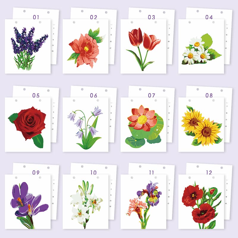 2027 Botanical Flowers Paint by Numbers Calendar (Flower Study Edition)