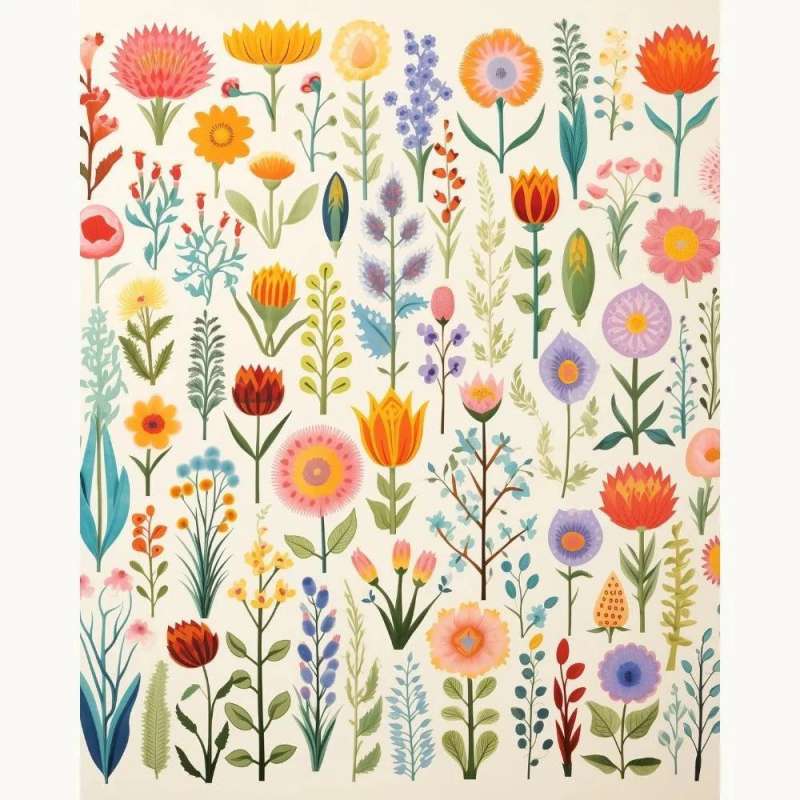 Blossom Dreams Paint By Numbers Kit featuring whimsical hand-drawn floral blooms in a colourful abstract garden.