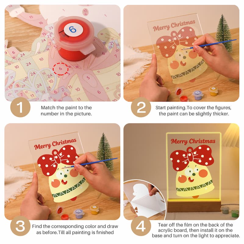 Cheerful Christmas Bell Glow LED Acrylic Paint by Numbers