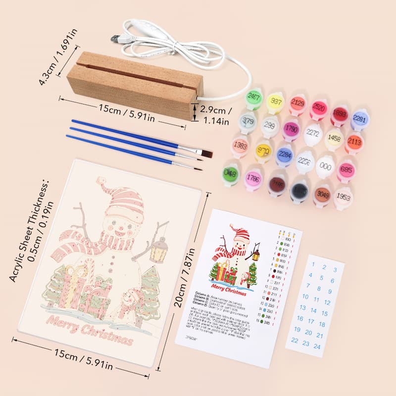Cheerful Snowman Glow LED Acrylic Paint by Numbers