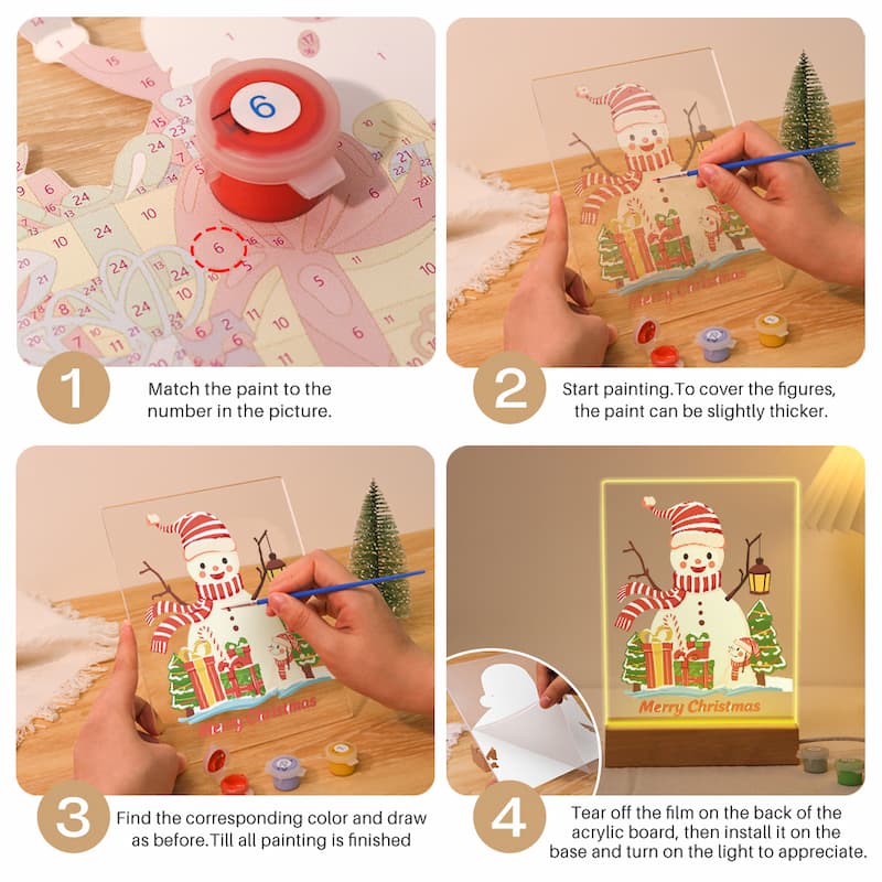 Cheerful Snowman Glow LED Acrylic Paint by Numbers