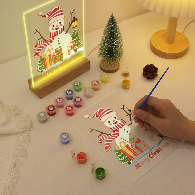 Cheerful Snowman Glow LED Acrylic Paint by Numbers