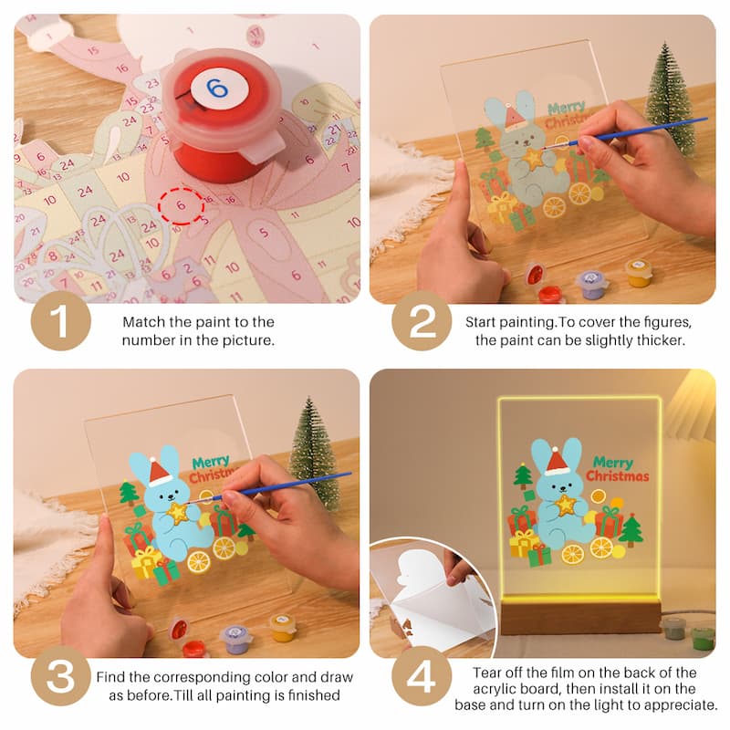 Christmas Bunny Glow LED Acrylic Paint by Numbers