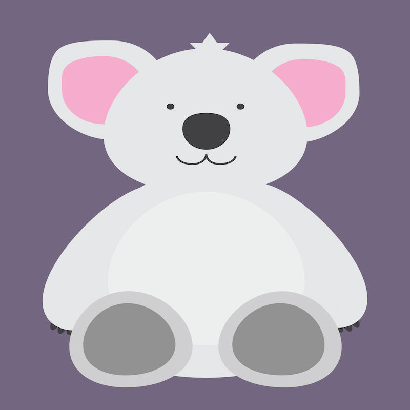 Cute cartoon-style koala sitting with a smile in a kids’ paint by numbers design.