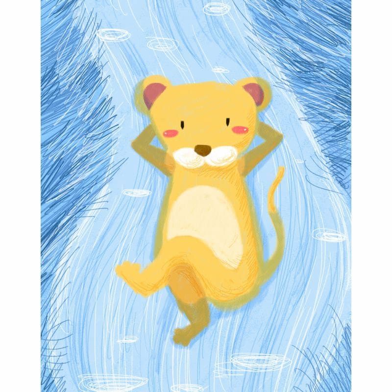 Cute lion cub floating on water in a kids’ paint by numbers design.