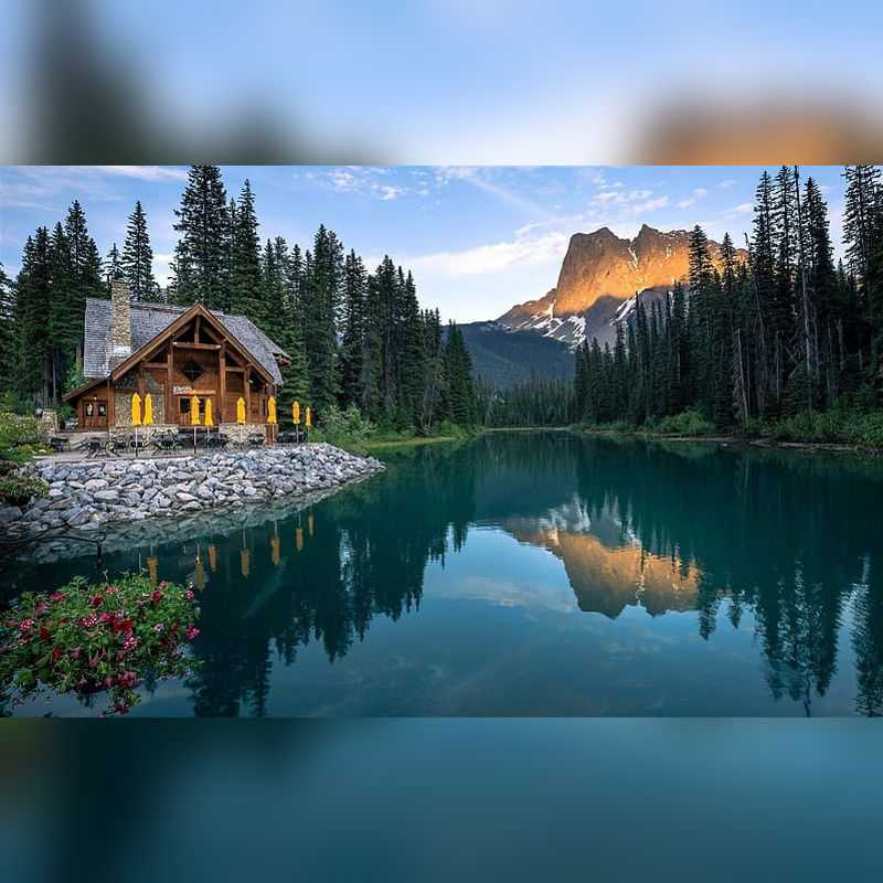 Emerald Lake Paint By Numbers painting of a wooden house beside a lake
