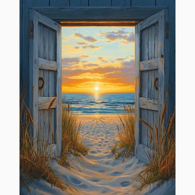 Golden Escape paint by numbers kit showing a peaceful golden sunset over a calm lake with soft clouds and reflections, perfect for relaxing art therapy in Canada.