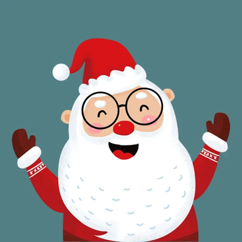 Cartoon Santa Claus with a happy expression on a solid background