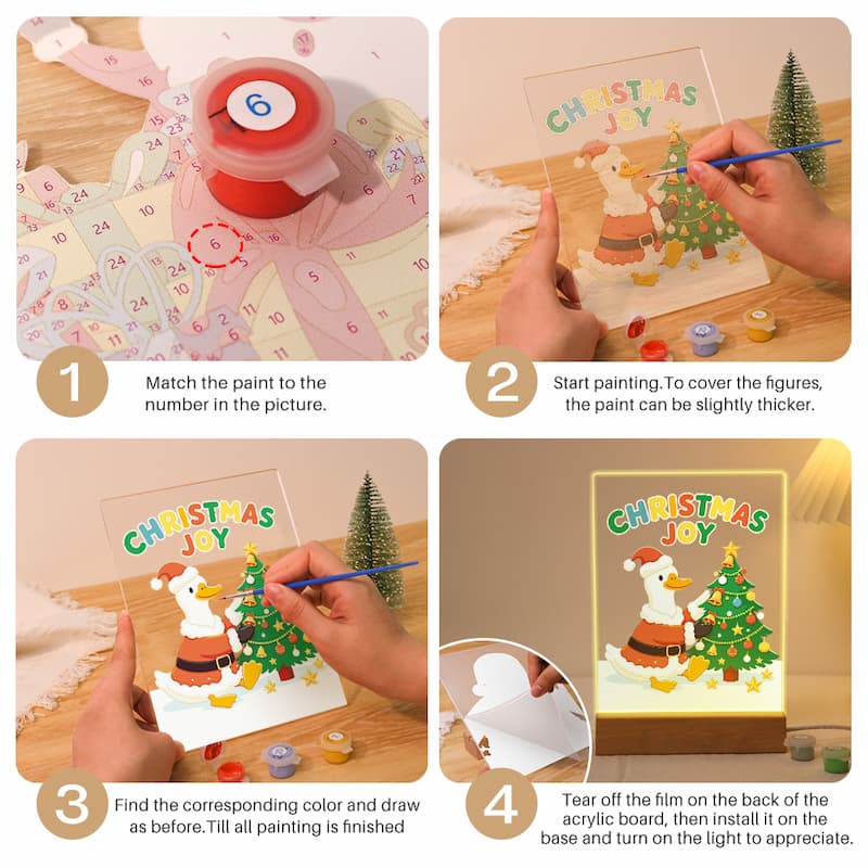 Christmas Joy Santa Duck Glow LED Acrylic Paint by Numbers