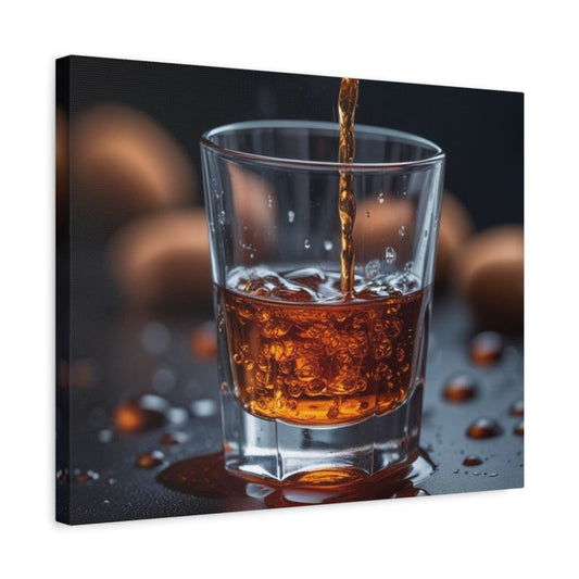 Paint By Numbers image of a glass being filled with a golden-brown drink, creating bubbles and splashes on a dark tabletop, modern and dramatic still life shown in a frame