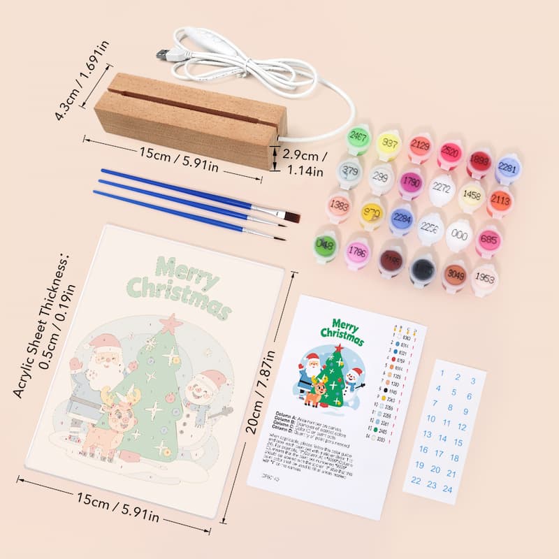 Merry Christmas Friends Glow LED Acrylic Paint by Numbers