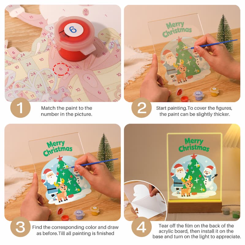 Merry Christmas Friends Glow LED Acrylic Paint by Numbers