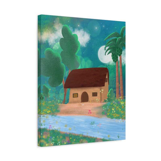 A sweet cottage, moonlight, and butterflies in a childlike style. This Paint By Numbers kit is perfect for Canadian families and young-at-heart creators shown in a frame.