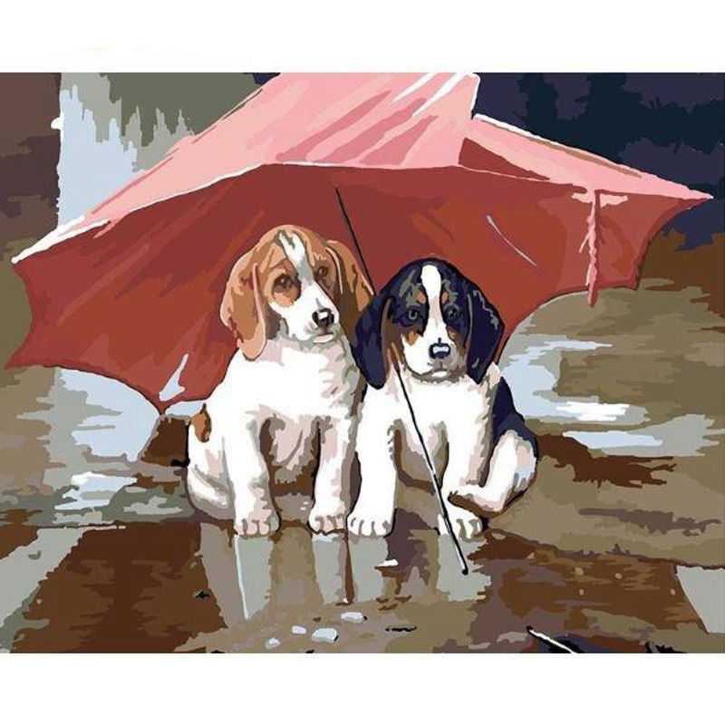 Puppies in Rain Paint By Numbers - Paint On Numbers Canada