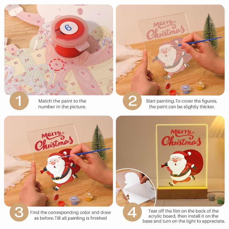 Santa on His Way Glow LED Acrylic Paint by Numbers