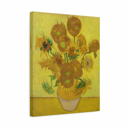 Canvas print of Van Gogh's 'Sunflowers' on a yellow background