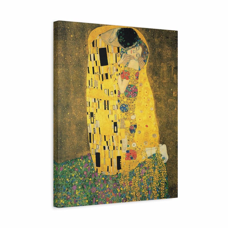 Canvas print of 'The Kiss' by Gustav Klimt on a white background