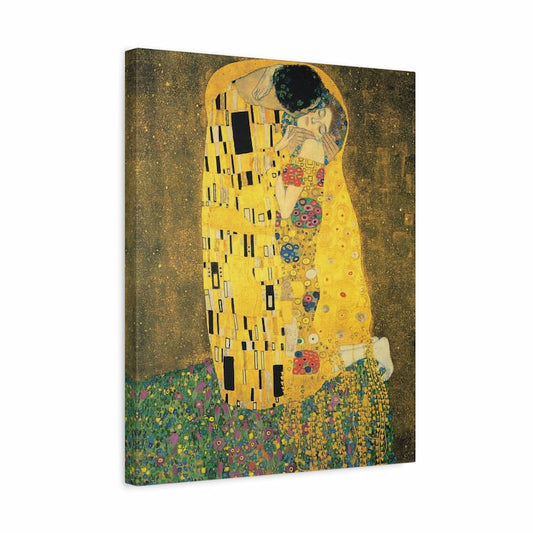Canvas print of 'The Kiss' by Gustav Klimt on a white background
