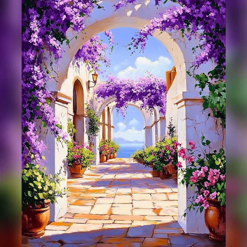 Image showing a purple and green gateway entrance paint by numbers painting kit.