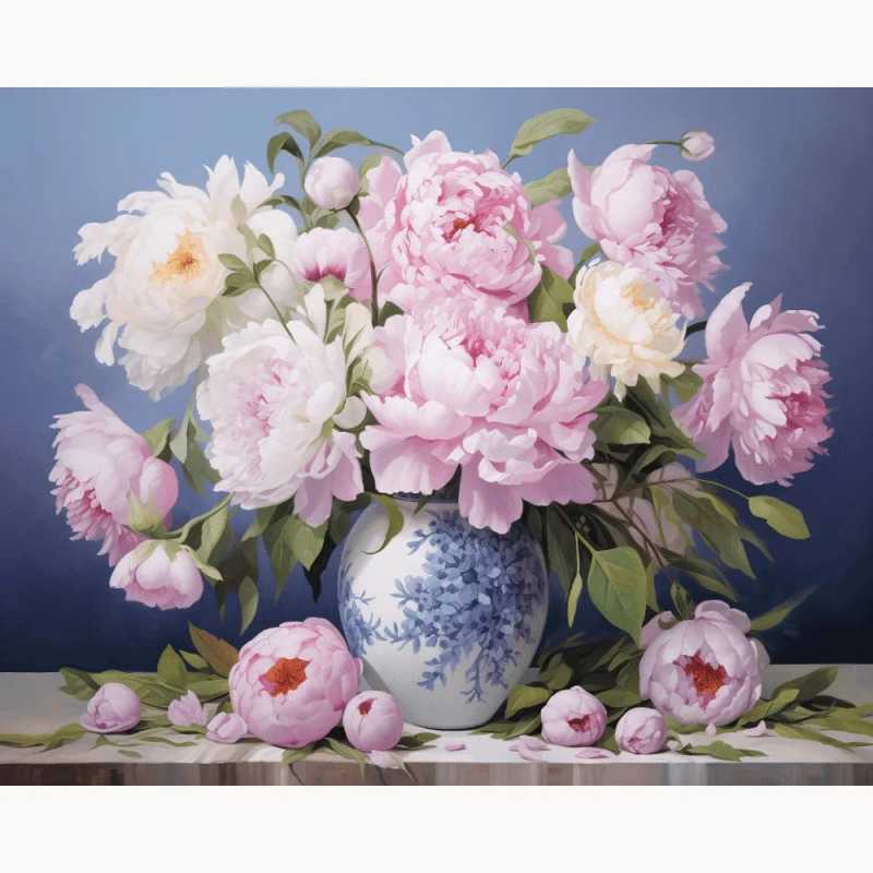 A delicate and elegant bouquet of timeless blooming roses captured in a floral paint by numbers kit for adults in Canada, perfect for mindful relaxation.