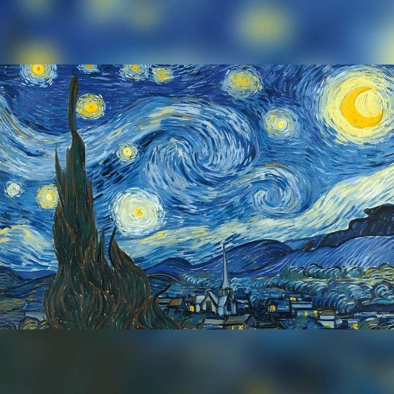 Paint By Numbers kit of Van Gogh’s The Starry Night – swirling sky over a quiet town at night, Canadian art kit