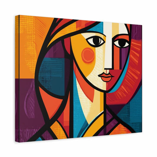 Colorful abstract art of a woman's face on a white background