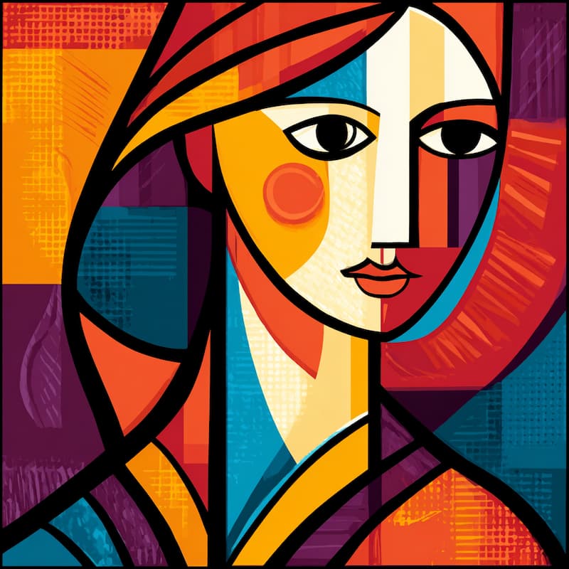 Colorful abstract art of a woman's face with geometric shapes