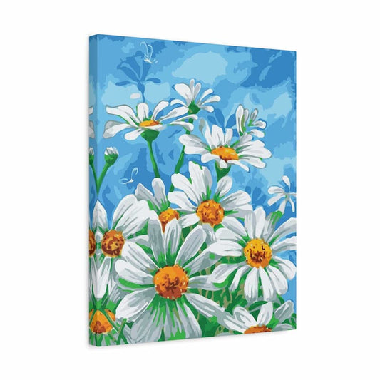 Canvas print with white flowers and blue background