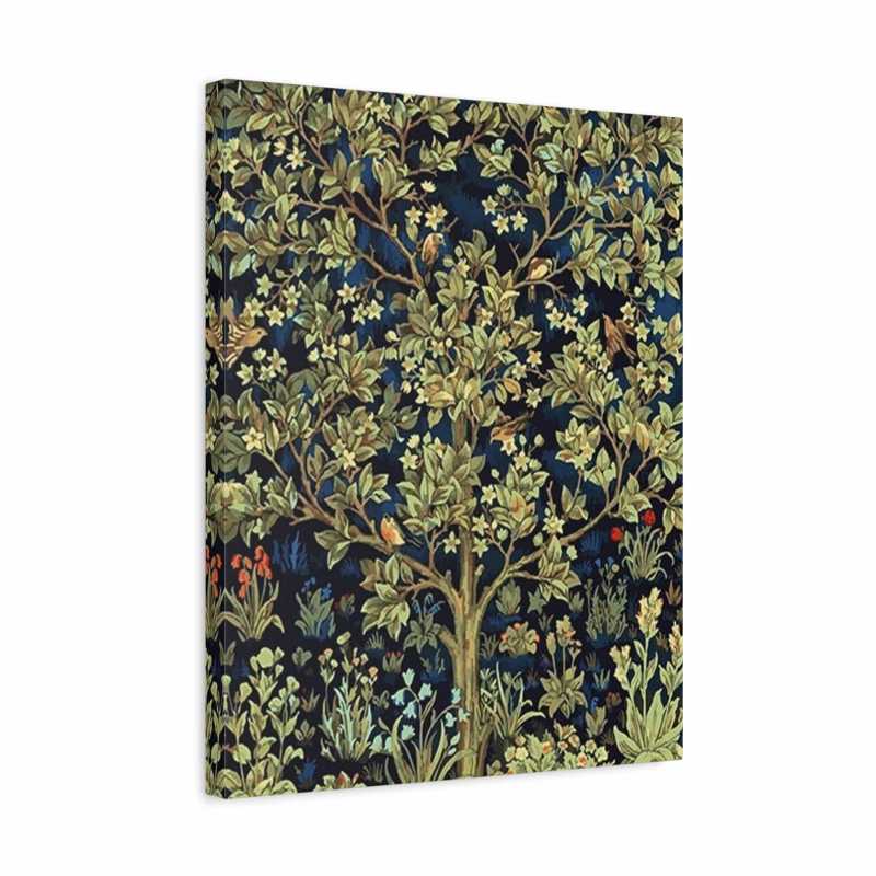 William Morris Tree of Life Paint By Numbers showcasing iconic foliage, flowers, and birds on a rich navy background shown in frame