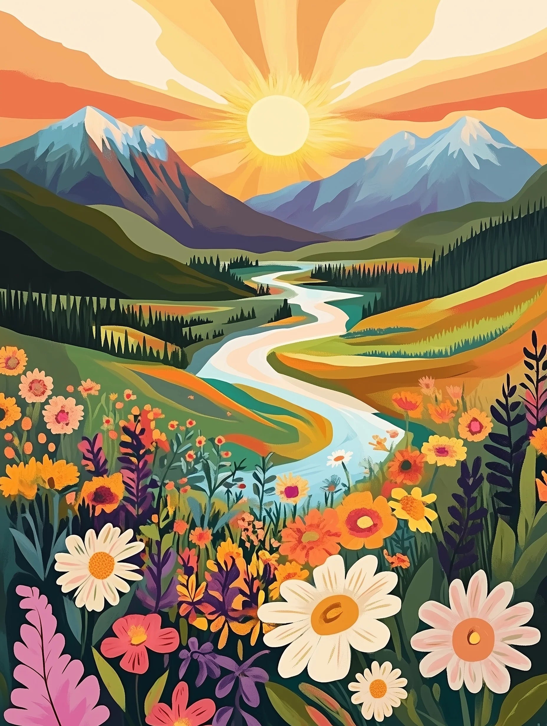 A tranquil sunset Paint By Numbers canvas kit titled Amber Horizon, featuring golden and amber tones over a serene landscape. Designed for Canadian artists seeking a calming DIY art experience with a numbered canvas and acrylic paints.