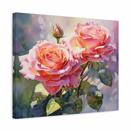 Canvas print of pink roses with a soft focus background