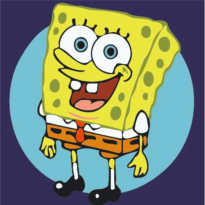 Kids paint by numbers of a happy cartoon sponge character with big eyes and a wide smile.
