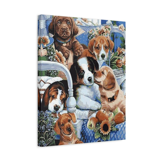 Dogs Day Paint By Numbers Kit featuring a group of joyful dogs enjoying a sunny outdoor adventure together — perfect for dog lovers and cheerful painters shown in a frame