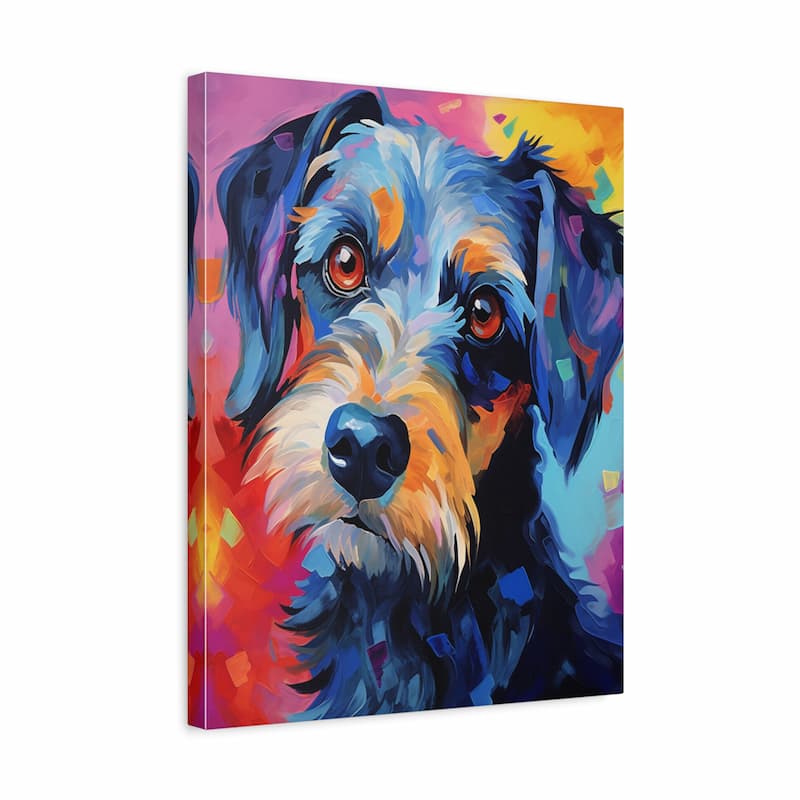 Colorful painting of a dog on a white background