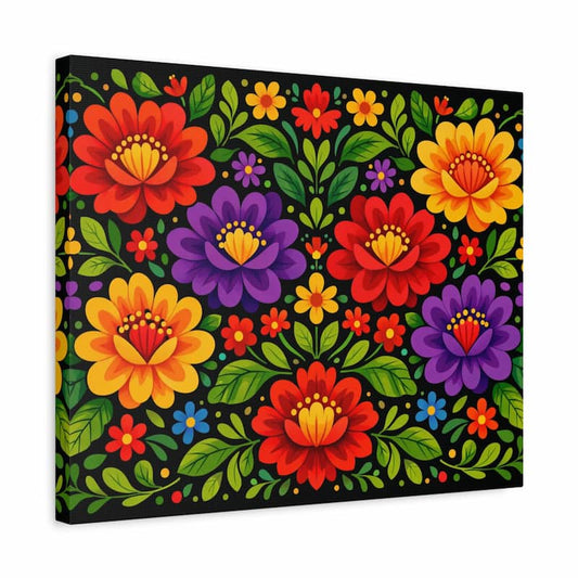 Canvas print with colorful floral design on a black background