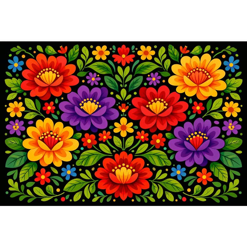 Colorful floral pattern on a black background