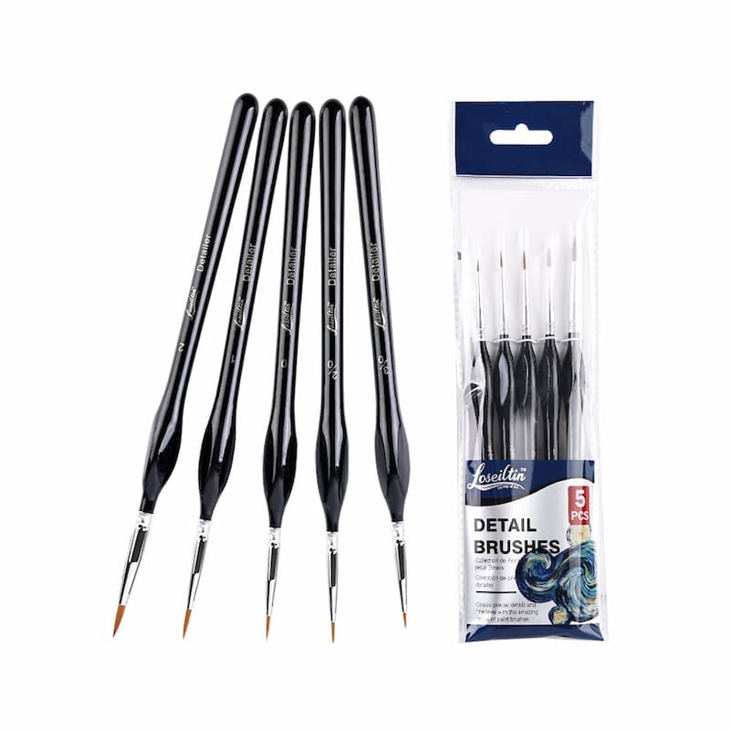 5-piece fine detail paint brush set for paint by numbers and miniature acrylic painting with precision tips and ergonomic black handles