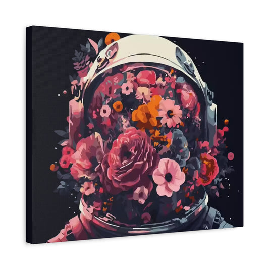 Floral Astronaut Diamond Painting Kit showing a surreal astronaut helmet bursting with colorful flowers in shades of pink, orange, and red, symbolizing life and creativity in a frame
