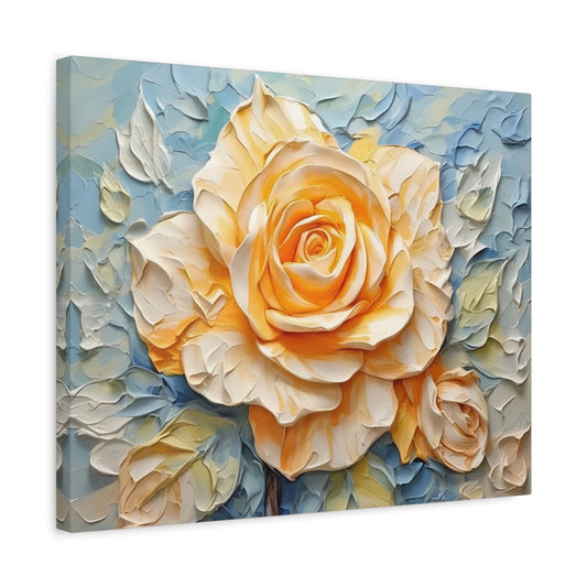 Golden Bloom 3D Flowers Paint By Numbers painting showcasing a beautifully textured golden-yellow rose surrounded by sculpted petals and pastel leaves, perfect for Canadian art lovers shown in a frame