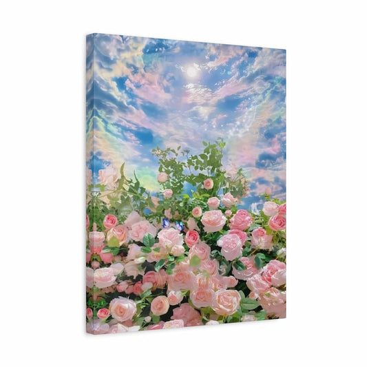 Canvas print with pink roses and a colorful sky