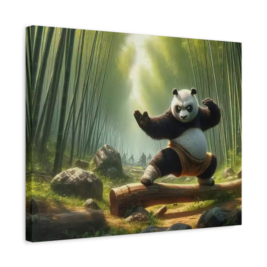 Kung Fu Panda Diamond Painting Kit showing a playful panda striking a kung fu pose in a bamboo forest, full of colour, light, and energy shown in a frame