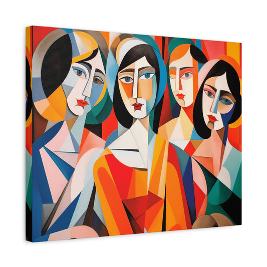 Artistic portrait of abstract figures in Le Demoiselles Paint By Numbers kit for adults, perfect for creative expression and relaxation in Canada shown in a frame.