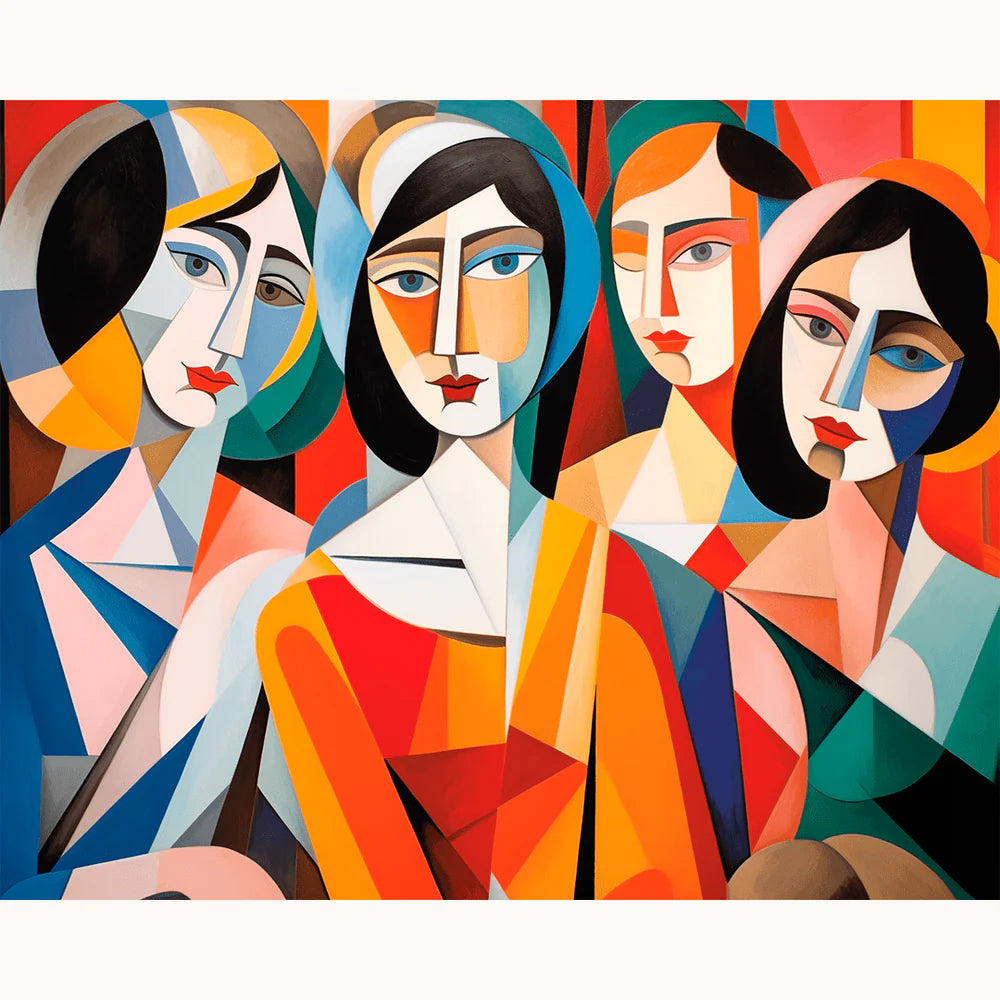 Artistic portrait of abstract figures in Le Demoiselles Paint By Numbers kit for adults, perfect for creative expression and relaxation in Canada.