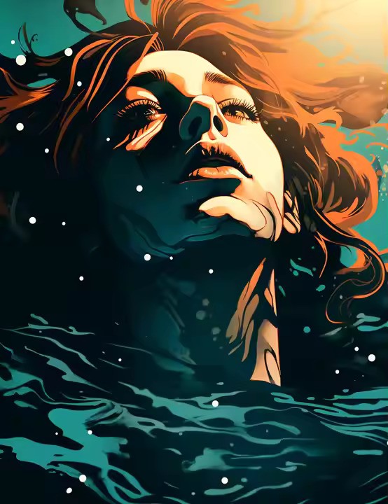 Live or Die Diamond Painting Kit featuring a Korean boy’s head emerging from water with luscious hair, gazing at the sky in a moment of emotional reflection