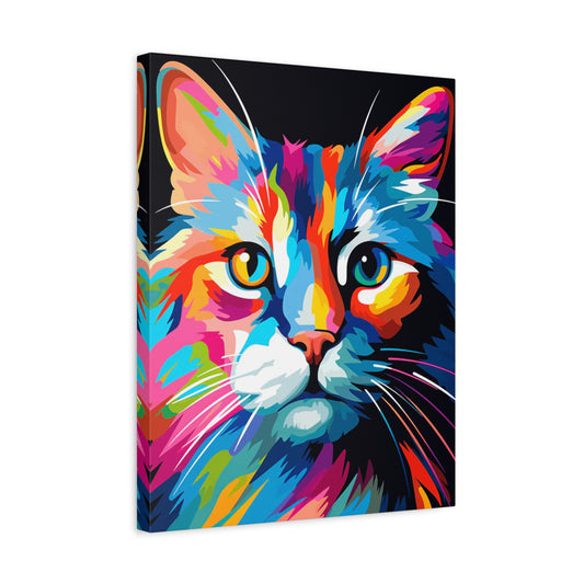 Majestic Whiskers Paint By Numbers showing a close-up of a colorful, long-haired cat with vibrant fur and expressive eyes shown in a frame.