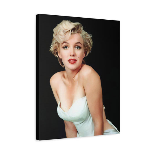 Marilyn Monroe Paint By Numbers Kit featuring an elegant portrait of the iconic Hollywood actress in a white dress with soft lighting and vintage glamour shown in a frame