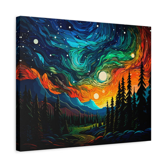 Moonlit Magic Paint With Numbers Kit featuring a serene night scene with stars above and a tranquil forest under the moonlight shown in a frame.
