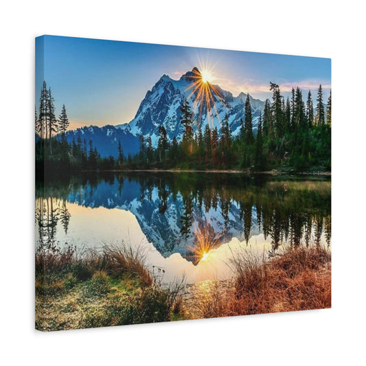Mountain View Paint By Numbers Kit featuring scenic mountains and calm landscape painting for adults in Canada shown in a frame